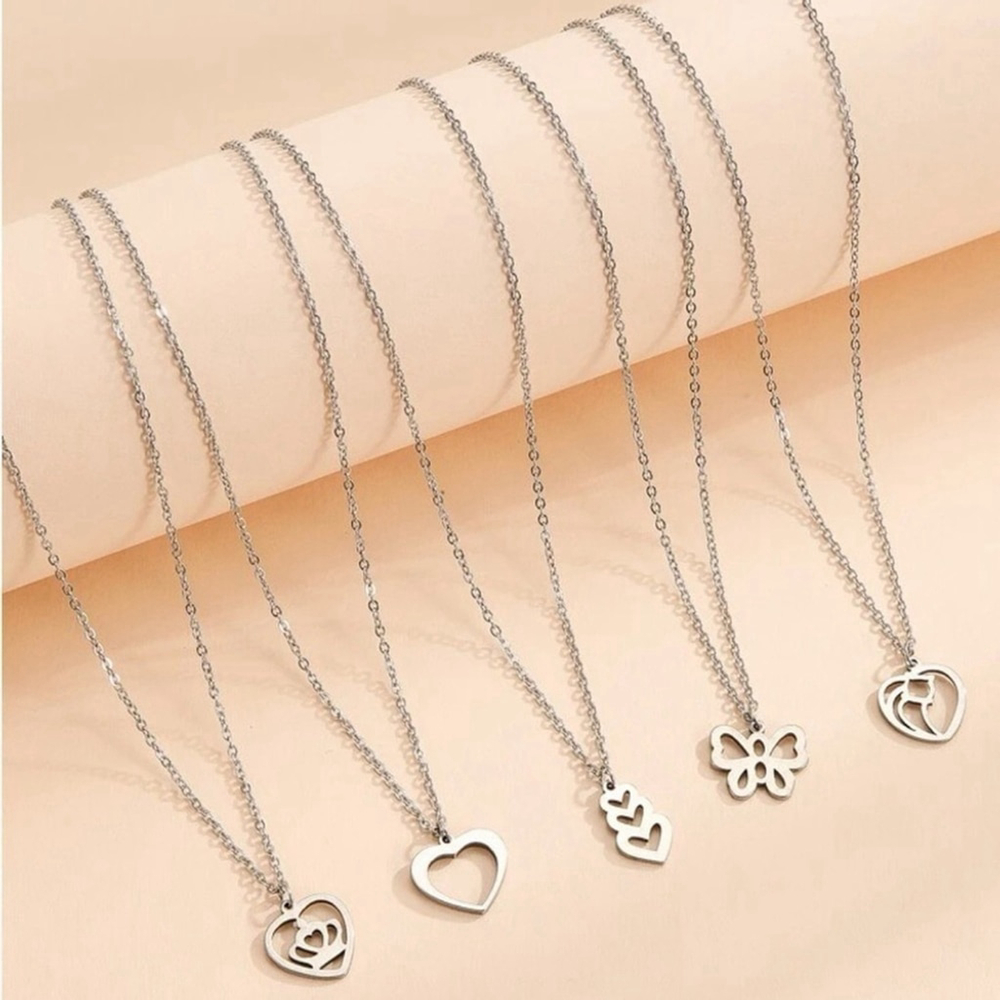 ⚠️Clearance 5pcs Silver Butterfly And Heart Charm Necklaces SS